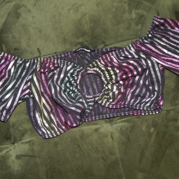 Black Rainbow Metallic Crop Top - Picture 1 of 4